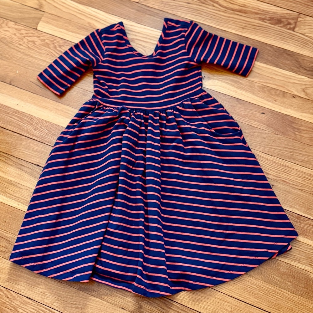 Hanna Andersson 120/6-7 Elbow Sleeve Twirly Skater Dress w/Pockets